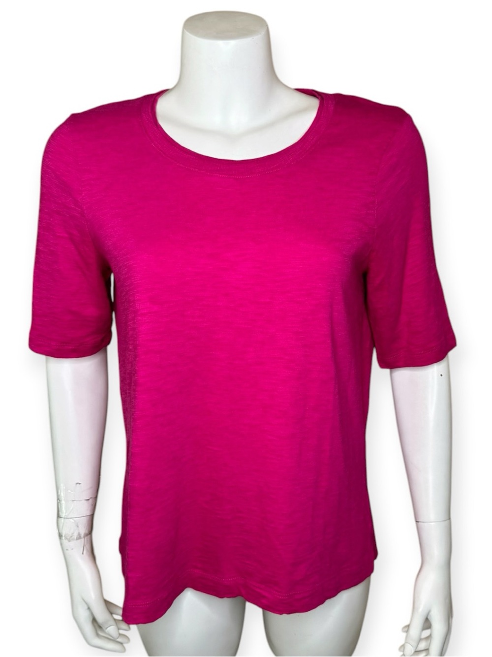 Chico’s Slub Knit Elbow Sleeve Top Tee Size 1 Medium Cotton Modal Pink